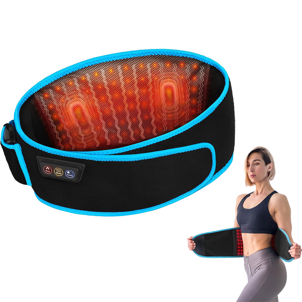 Cordless Red Light Therapy Massage Belt with 3 Heat Levels and Vibrating