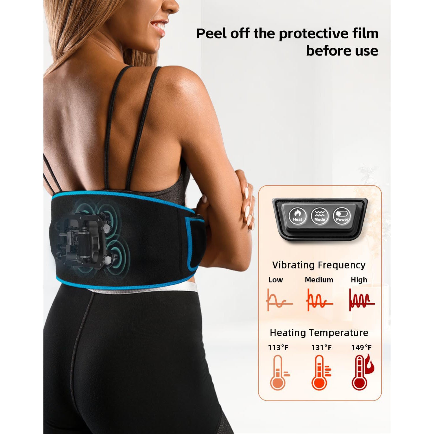 Cordless Red Light Therapy Massage Belt with 3 Heat Levels and Vibrating