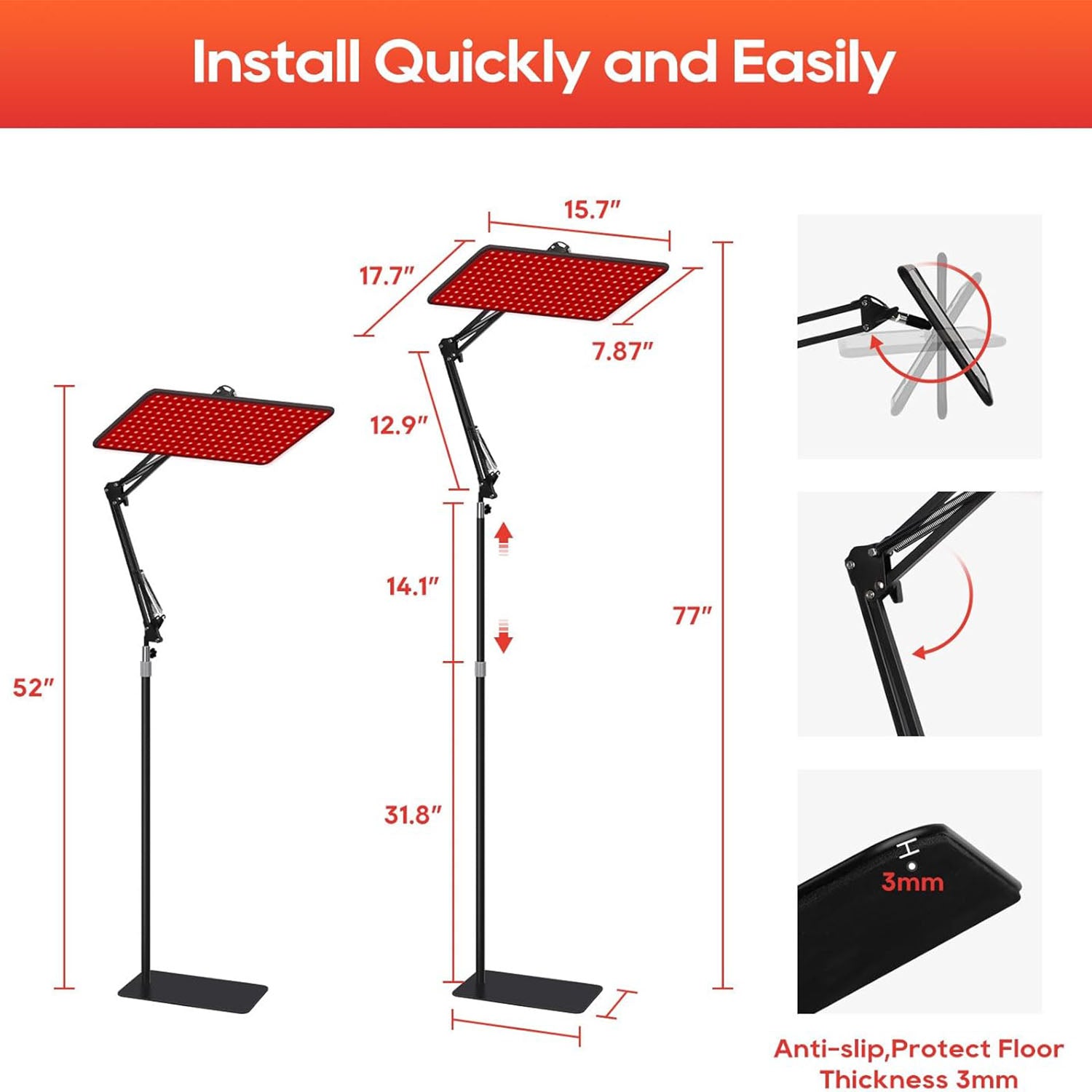 Infrared Red Light Therapy Lamp Device for Face and Body