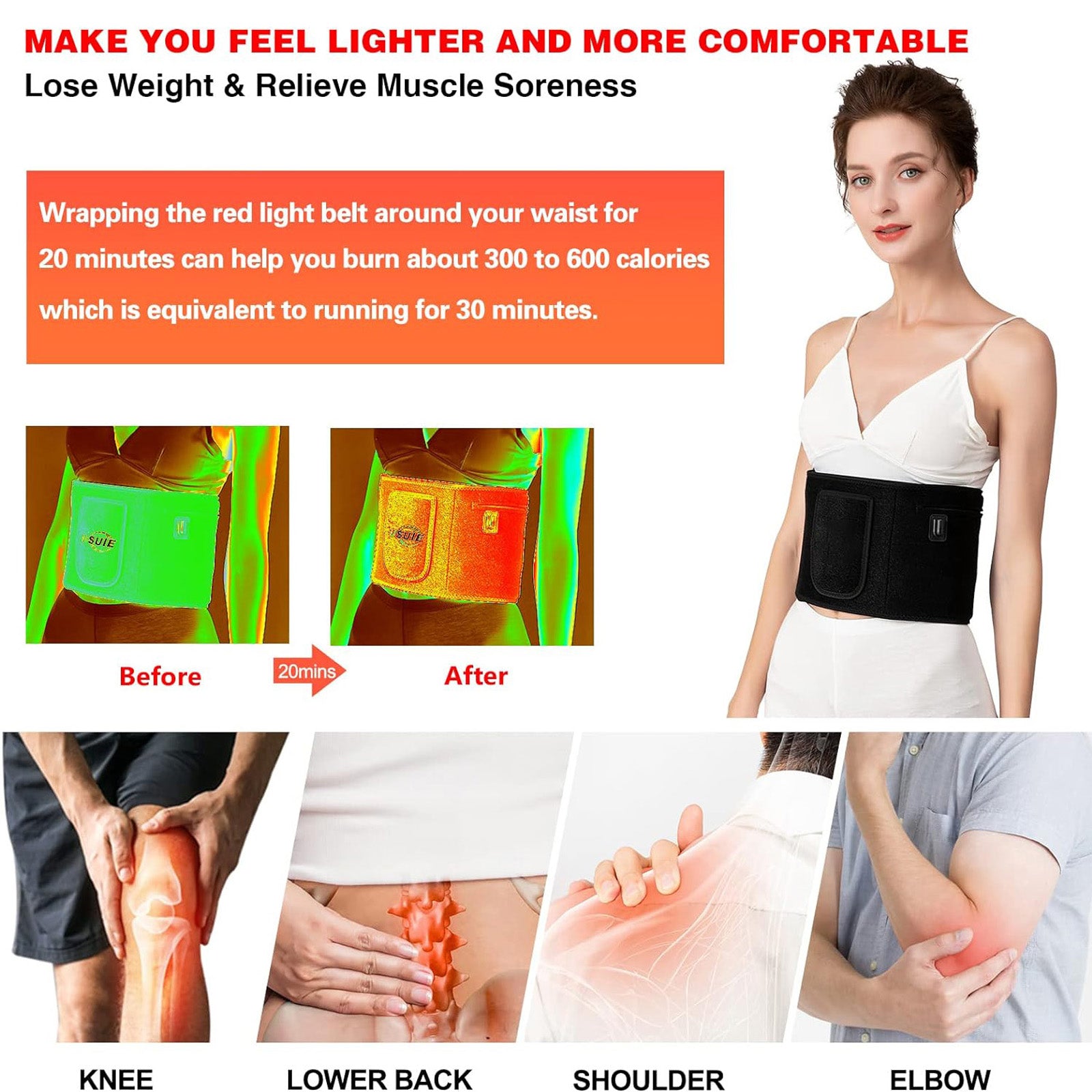 Red Light Therapy Belt for Body, Infrared Light Therapy Wrap for Back Shoulder Waist Muscle Pain Relief