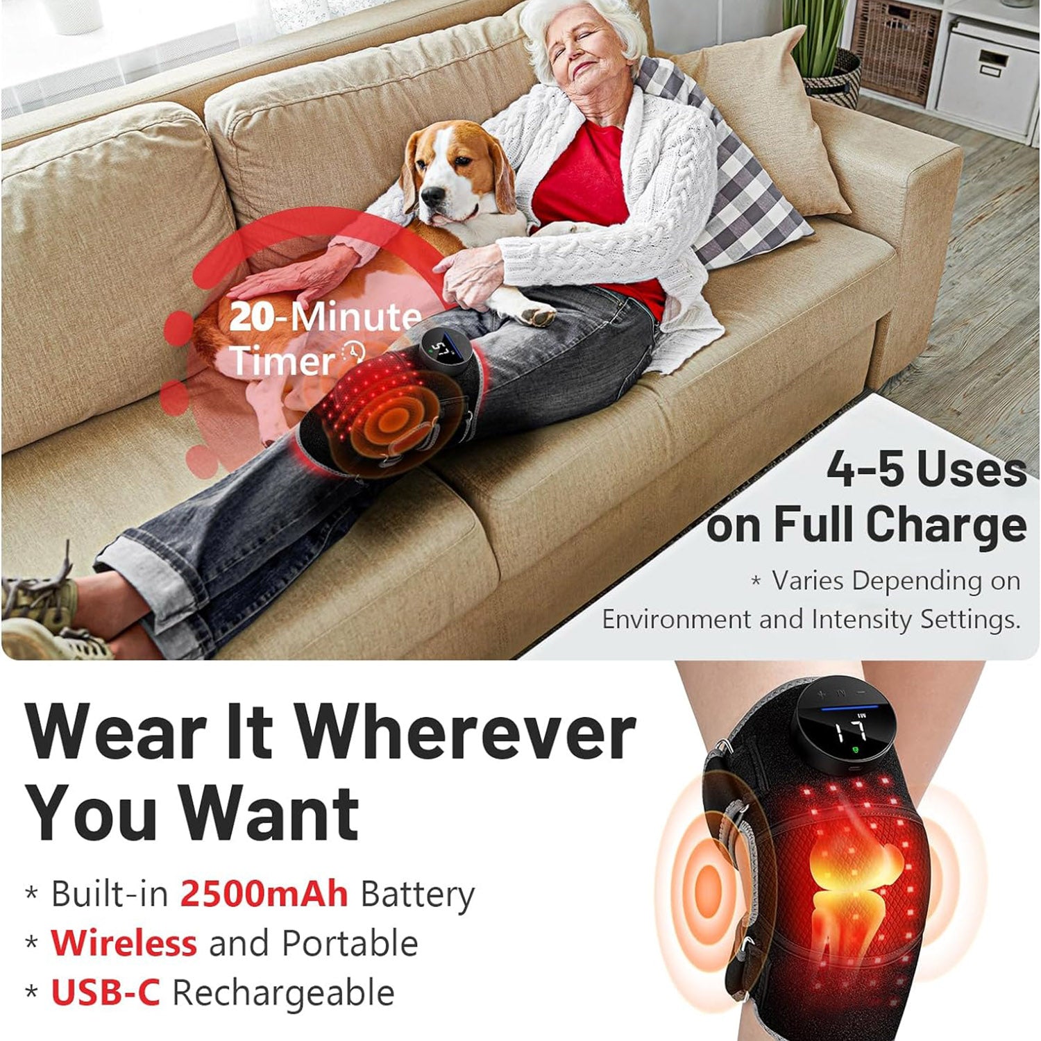 Red Light Therapy Knee Brace Vibration Knee Massage for Pain Relief