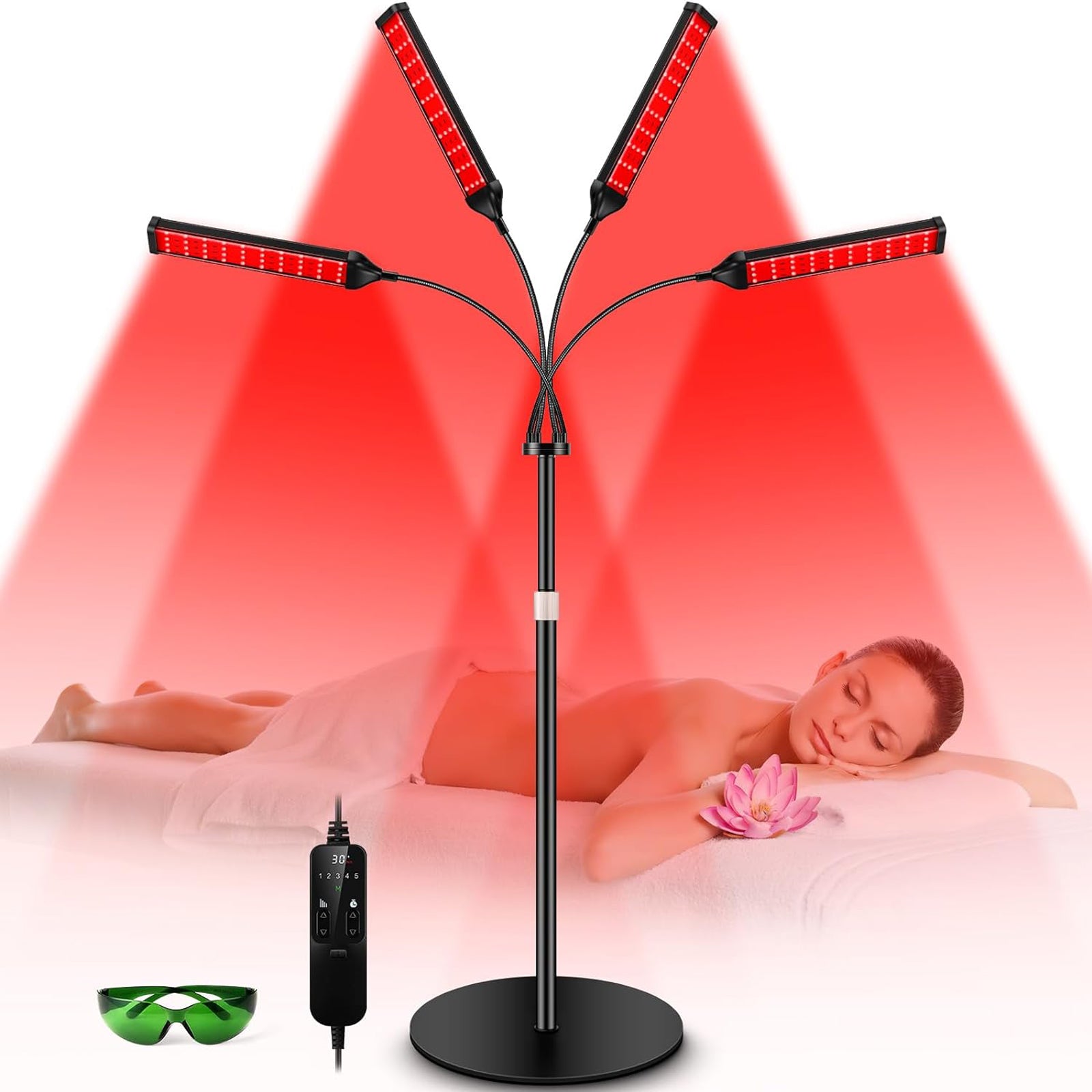 Red Light Therapy Lamp,4 Head Infrared Light Therapy for Body Device with Adjustable Stand