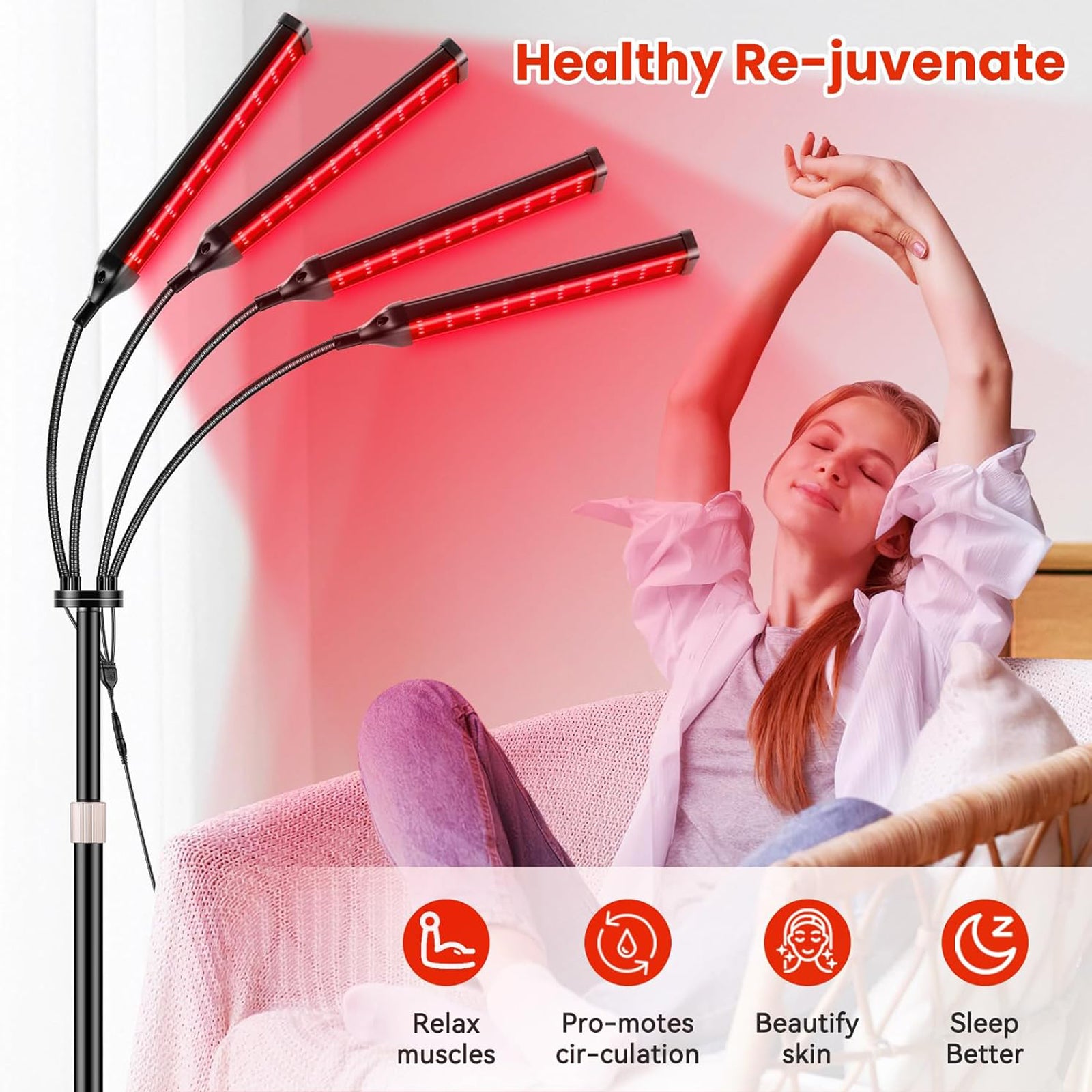 Red Light Therapy Lamp,4 Head Infrared Light Therapy for Body Device with Adjustable Stand