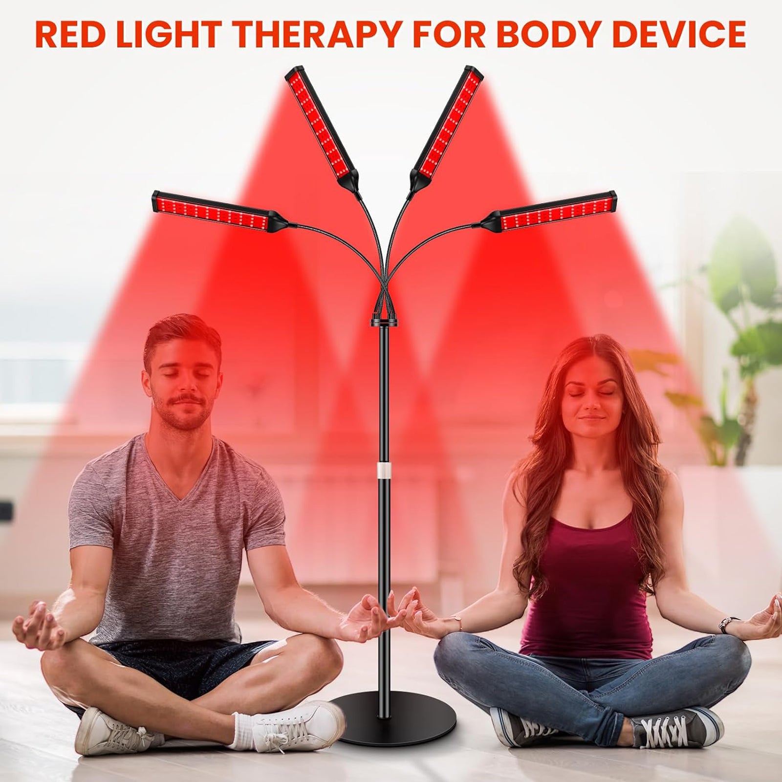 Red Light Therapy Lamp,4 Head Infrared Light Therapy for Body Device with Adjustable Stand