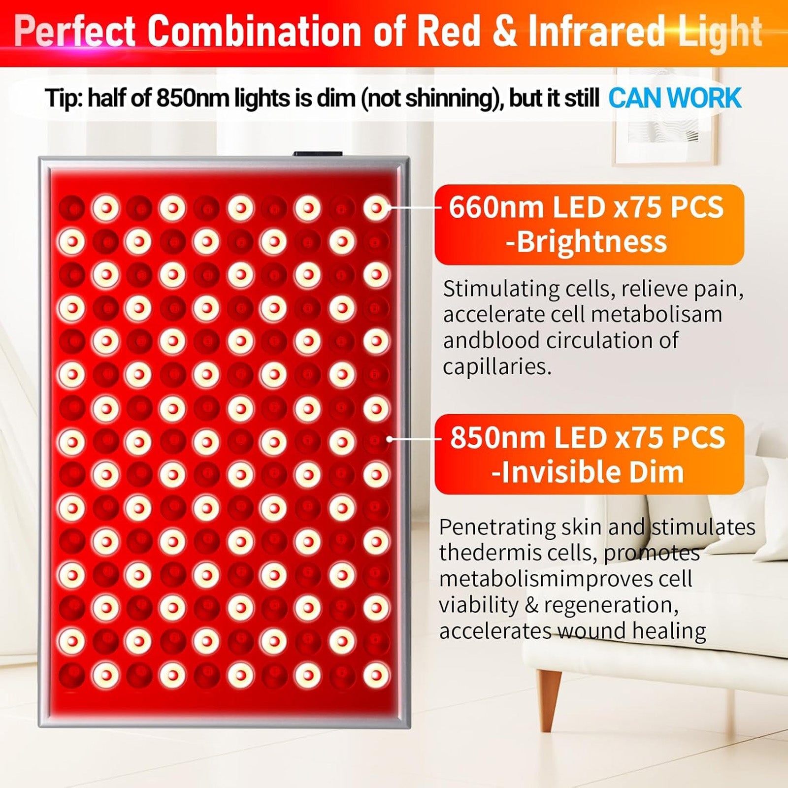 Red Light Therapy Lamp for Body,Infrared Led Red Light Therapy Device at Home for Face Pain Skin Back