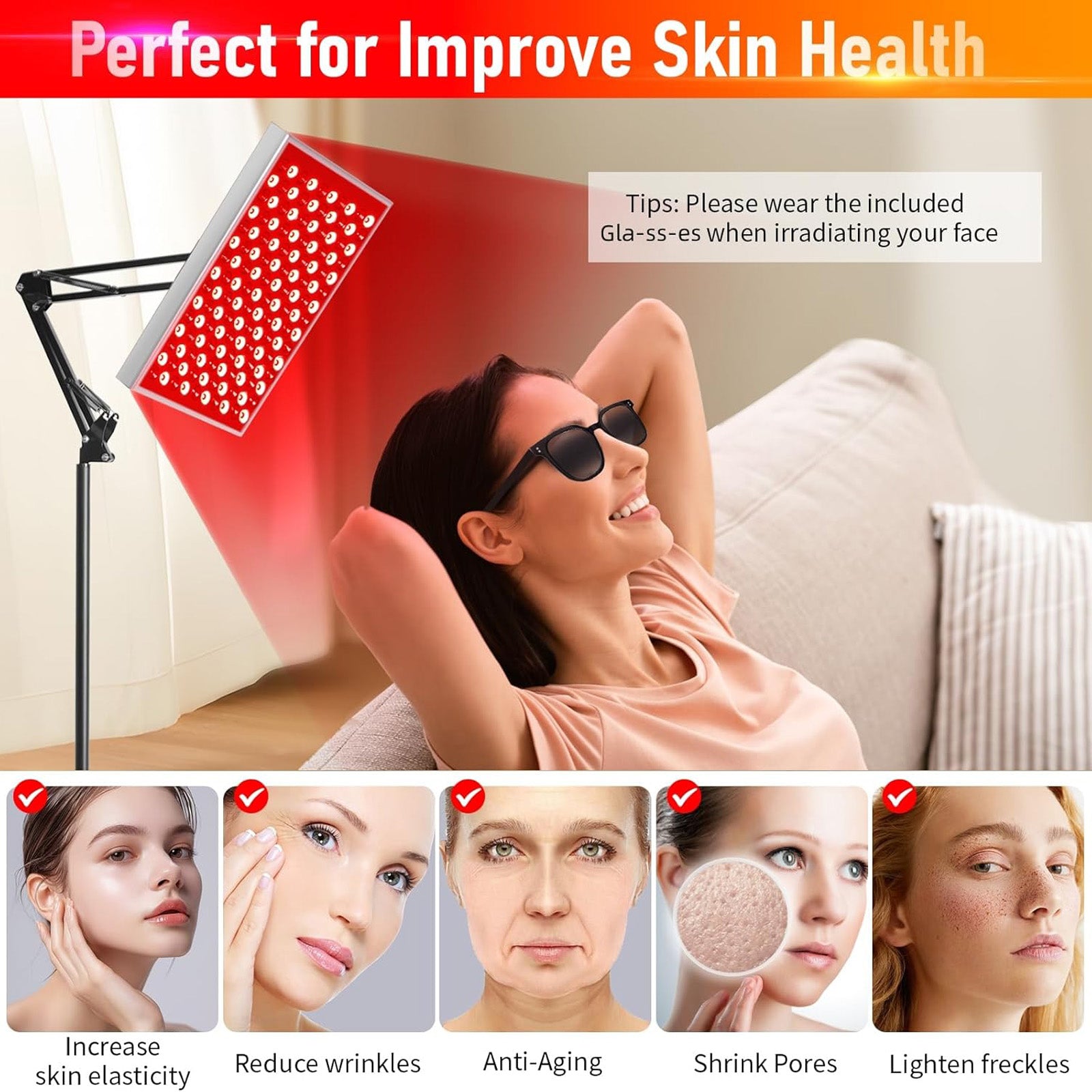 Red Light Therapy Lamp for Body,Infrared Led Red Light Therapy Device at Home for Face Pain Skin Back