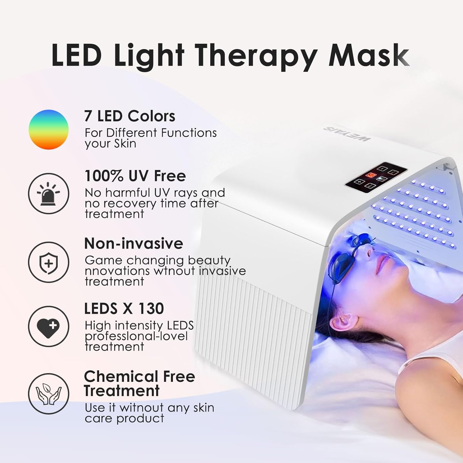 Red Light Therapy for Face, 7 Colors Facial Led Light Therapy Face Mask