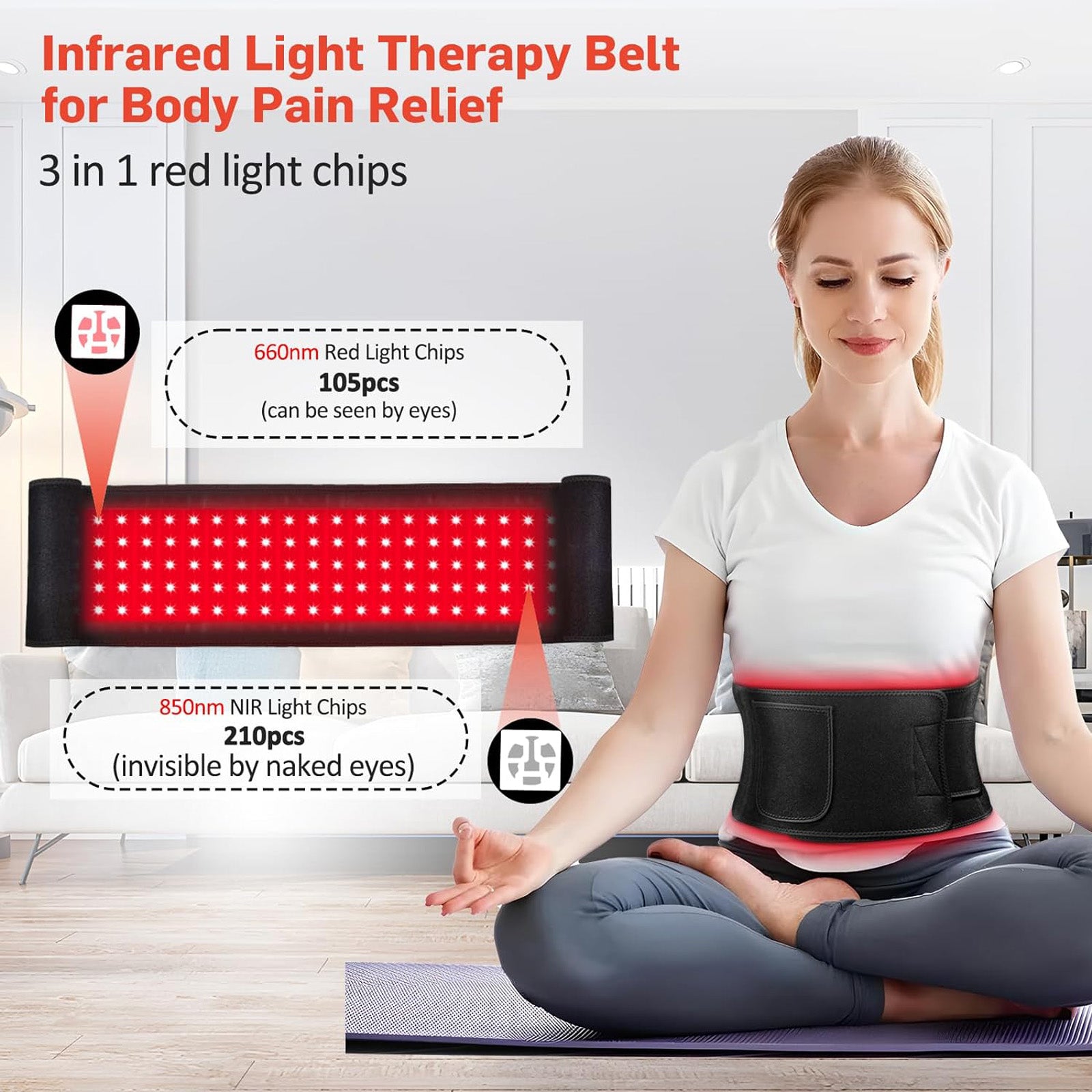 Red Light Therapy Infrared Light Therapy Wrap Belt for Body Pain Relief Wearable Large Pad for Waist Back Muscle Repair