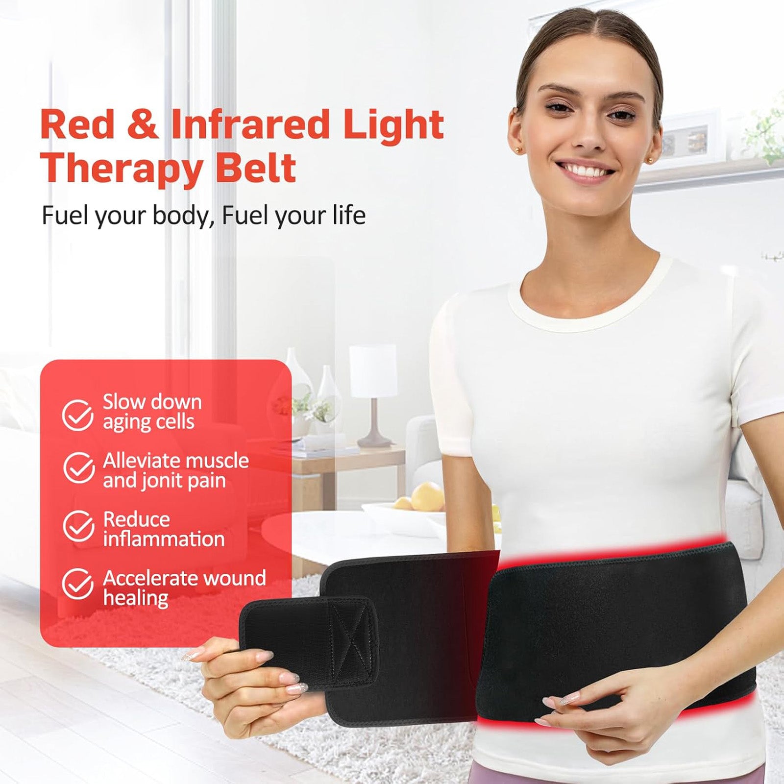 Red Light Therapy Infrared Light Therapy Wrap Belt for Body Pain Relief Wearable Large Pad for Waist Back Muscle Repair